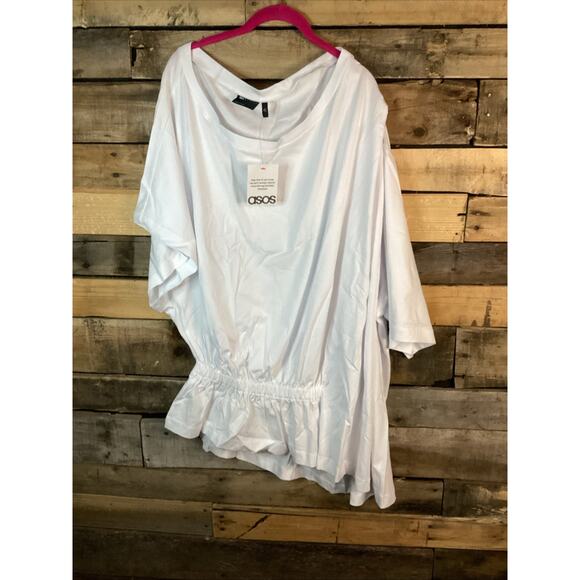 Asos Design Curve Off Shoulder White T Shirt With Elastic Ruched Detail Size 3XL - Picture 1 of 4